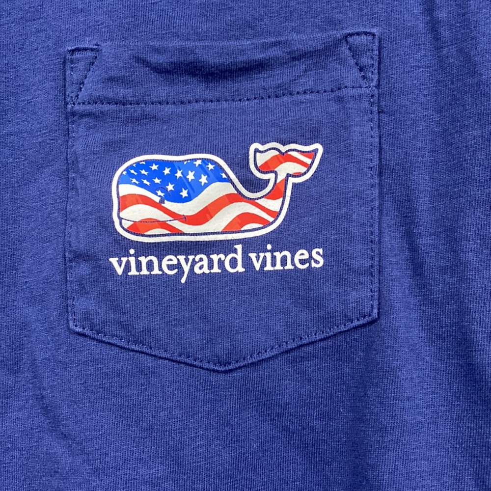 Vineyard Vines Blue Short Sleeve Tee with American Flag Whale - Picture 4 of 5